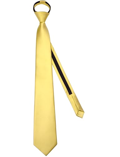 Branduce 3.15"（8cm） Mens Solid Satin Tie Pre-tied Adjustable Zipper Necktie for Business and Wedding - color: Light Gold