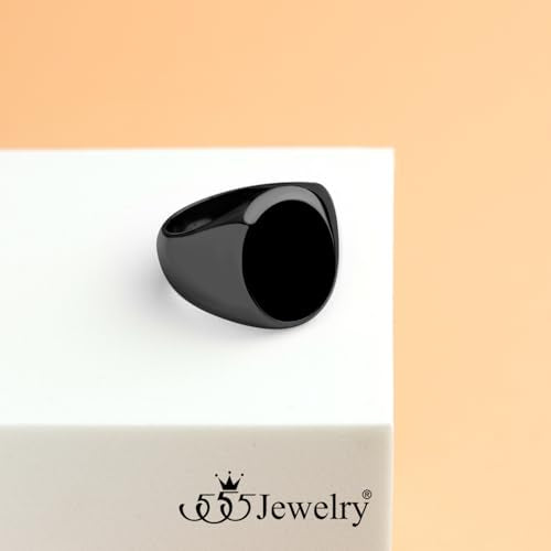 555Jewelry Stainless Steel High Polish Plain Oval Black Onyx Signet Ring for Men - color: Black