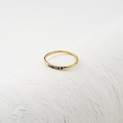 Dainty Multi-Stone Ring, 1-10 selectable Birthstones Ring, Minimalist Ring, Handmade Family Ring, Custom Ring, Personalized Gift, Mothers Day Gift, 14K gold & 925K Silver Ring - style: 5 birthstones