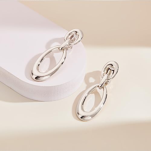 MUYAN Gold Clip On Drop Earrings for Women Non Piercing Dangle Earrings Fashion Jewelry - color: E Clip Silver