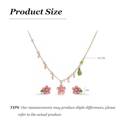 Wedding Jewelry Sets for Brides Bridesmaid Pearl Jewelry Set Fancy Gold Flower Necklace and Earrings Simple Pearl Necklace for Women Bridal Earrings Wedding Accessories Essentials Gifts - color: A3:pink flower set