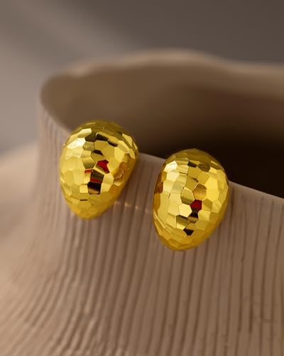 Gold Chunky Earrings for Women Trendy, 14K Gold Plated Dainty Kont Earrings Statement Minimalist Hypoallergenic Stud Earrings - color: Kala & Gold