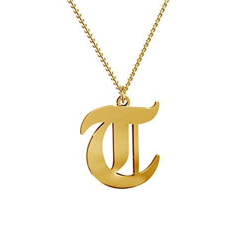Women's Old English Initial Necklace 18K Gold Plated Stainless Steel Letter Pendant Gift - style: T