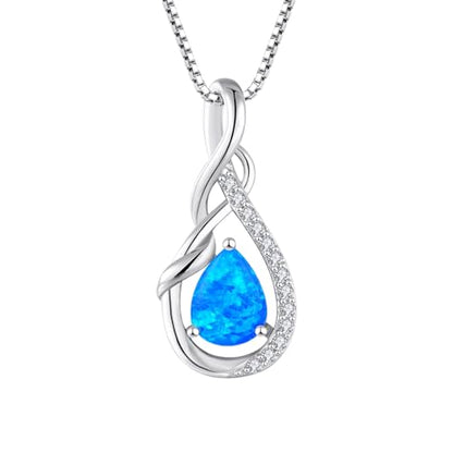 STARCHENIE Infinity Teardrop Necklace for Women 925 Sterling Silver Pendant Birthstone Jewelry - color: Silver-Blue Opal