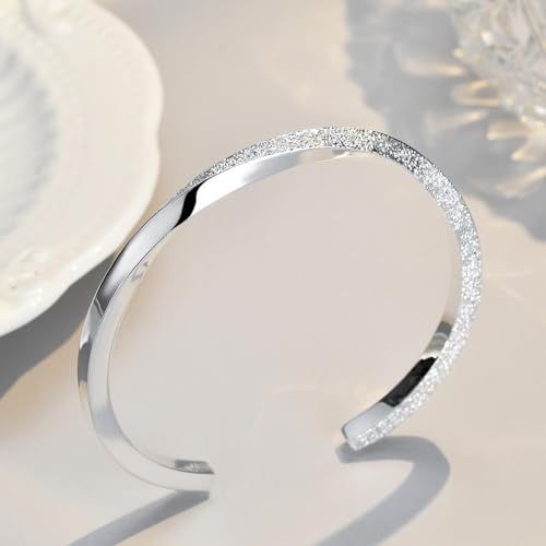 925 Sterling Silver Bracelet Plated Cuff Bangle Bracelet Fashionable Multi-layer Cross Wire Bangle Bracelet Open Adjustable Wide Cuff Bracelet for Teen Girls Fashion Jewelry - color: 6