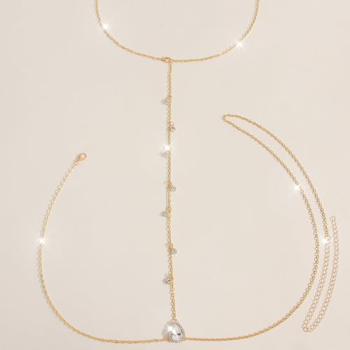 Multi-Layer Rhinestone Body Chain for Women Gold/Silver Tone Chest & Back Chain Beach Party Nightclub Jewelry - color: Back chain
