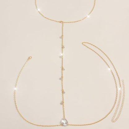 Multi-Layer Rhinestone Body Chain for Women Gold/Silver Tone Chest & Back Chain Beach Party Nightclub Jewelry - color: Back chain