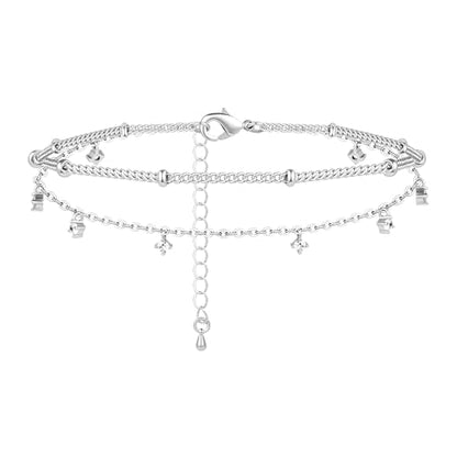 Gold/Sterling Silver Anklet Bracelets for Women Waterproof, Non Tarnish 925 Sterling Sliver Plated Heart Evileye Butterfly Charm, Dainty Summer Beach Anklets for Women, Beach Vacation Bikini Outfits for Her Mom - style: CZ-Silver