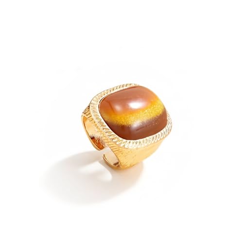 Adjustable Square Resin Ring for Women Chunky Acrylic Oval Statement Finger Ring Vintage Geometric Open Band Ring Elegant Birthday Party Jewelry Gifts - color: Brown