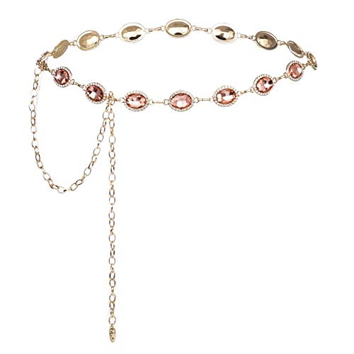 ILuvatar Green Glass Diamond Chain Belt - Metal Women's Western Style Dress Belt - color: Pink-s1