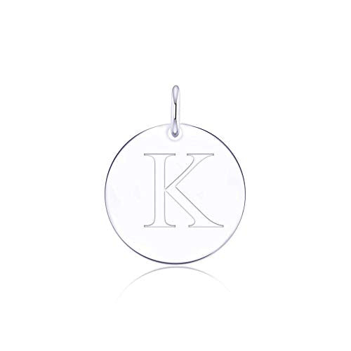 Sterling Silver Mini Initial Disc Round Charm Pendant for Women - color: K