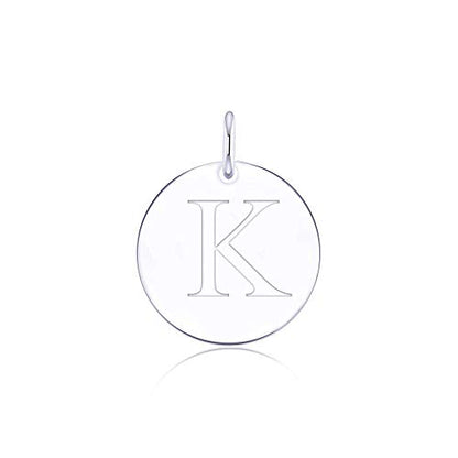 Sterling Silver Mini Initial Disc Round Charm Pendant for Women - color: K