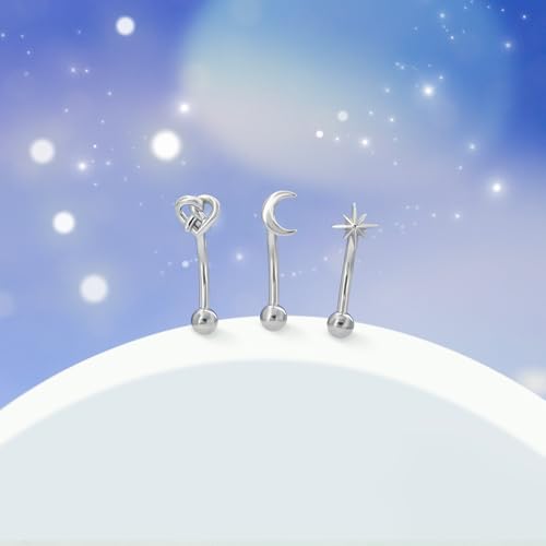 3Pcs Eyebrow Rings, 16G Threaded Gold Rook Earrings Piercing Jewelry for Women Men 316L Stainless Steel Lip Labret Barbells Ring - color: Silver, size: 16 gauge(1.2mm)-6mm