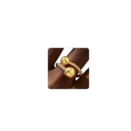 Adjustable Rings for Women 18K Gold Plated daisy Flower Butterfly Ball Cubic Zirconia Rings Dainty Open Stacking Ring - color: Double Ball-Gold