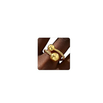 Adjustable Rings for Women 18K Gold Plated daisy Flower Butterfly Ball Cubic Zirconia Rings Dainty Open Stacking Ring - color: Double Ball-Gold