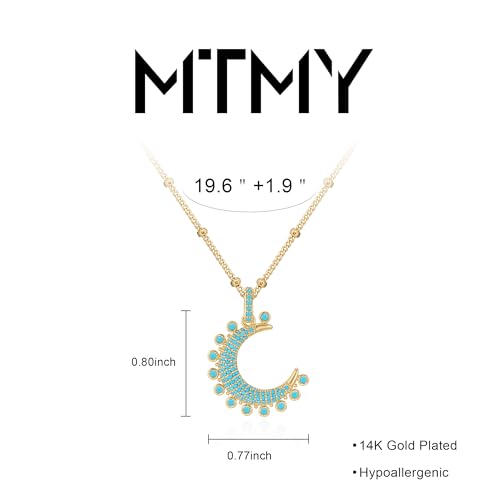 MTMY Gold Moon Pendant Necklace for Women,14K Gold Plated Dainty Chain Crescent Moon Sun Star Necklace Jewelry - style: moon-Tur