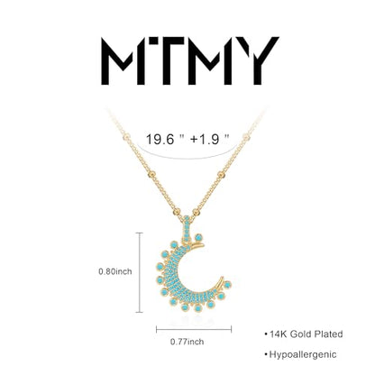 MTMY Gold Moon Pendant Necklace for Women,14K Gold Plated Dainty Chain Crescent Moon Sun Star Necklace Jewelry - style: moon-Tur