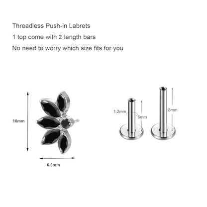 1pcs 16G 18G G23 Titanium Threadless Labret Studs Push-in Labret Lip Cluster Tragus Helix Conch Lobe Rook Cartilage Push Back Piercing Jewelry Earring - style: 5 eye-black
