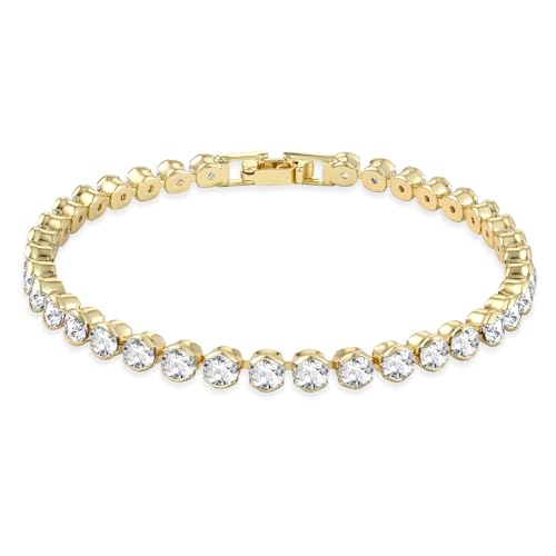 4mm Cubic Zirconia Imitation Silver/14K Plated Gold Tennis Bracelet for Women Cz Bracelets Size 7 Inches
