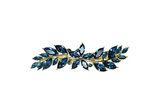 Faship Navy Blue Small Floral Hair Barrette Clip - color: Navy Blue / Gold plated