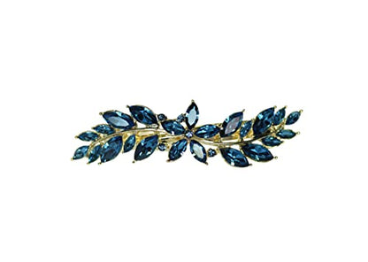 Faship Navy Blue Small Floral Hair Barrette Clip - color: Navy Blue / Gold plated
