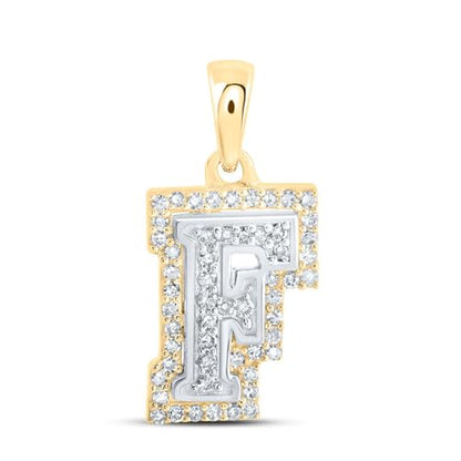 Sonia Jewels Solid 10K Yellow and White Gold Two Tone Real Natural Diamond Womens A-Z Initial Letter Pendant Charm for Necklaces 1/6 Carat (.17 Cttw) - style: F - 10k White and Yellow Gold