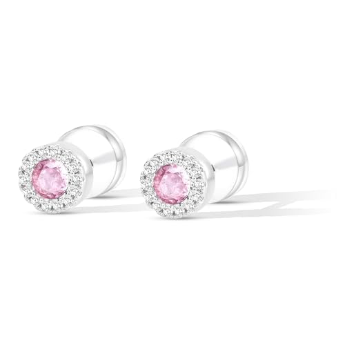 CoBi Halo Stud Earrings for Women, Cubic Zirconia Earrings, Birthstone Heart Earrings Simulated Diamond Valentine's Day - color: Pink
