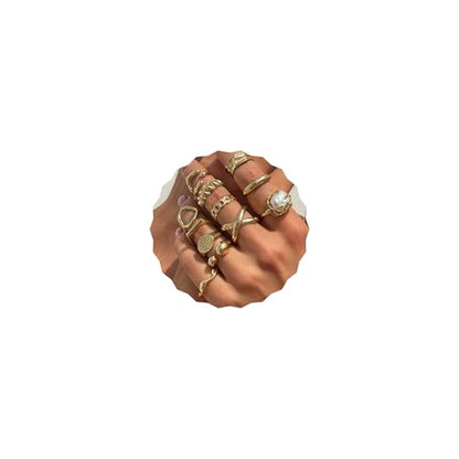 Chunky Gold Gemstone Ring Set for Women Adjustable Stackable Statement Rings Punk Geometric Turquoise Minimalist Jewelry - style: style A