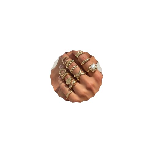 Chunky Gold Gemstone Ring Set for Women Adjustable Stackable Statement Rings Punk Geometric Turquoise Minimalist Jewelry - style: style A