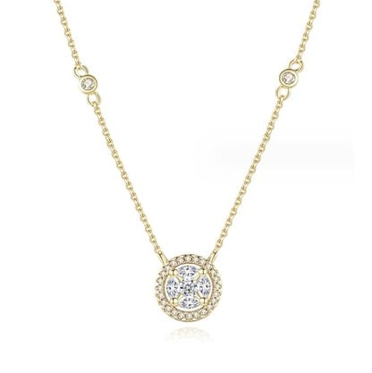 Gold Plated Geometric Style Sparkly Dainty Rectangle Teardrop Shaped AAAAA Australia Crystal with Cubic Zirconia Y Necklace Fashion Jewelry for Women & Teen Girls - color: Round Necklace Gold