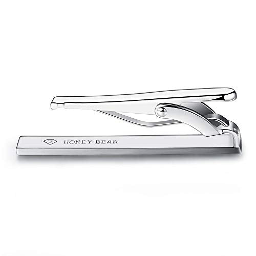 HONEY BEAR 1.57" Skinny Tie Clip Bar for Men Steel Business Wedding Gift | Classic Minimalist, Steel-Plated Copper Base, Gift-Boxed, Thickened, Rounded Corners, Easy to Slide On, No Snag or Wrinkle - style: Brushed Silver 4cm
