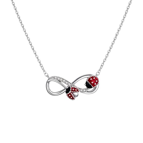 POPLYKE Cross Necklace for Women 925 Sterling Silver Cross Pendant Necklace Animal Jewelry Christmas Gifts for Women Mother Grandma - style: infinity ladybug
