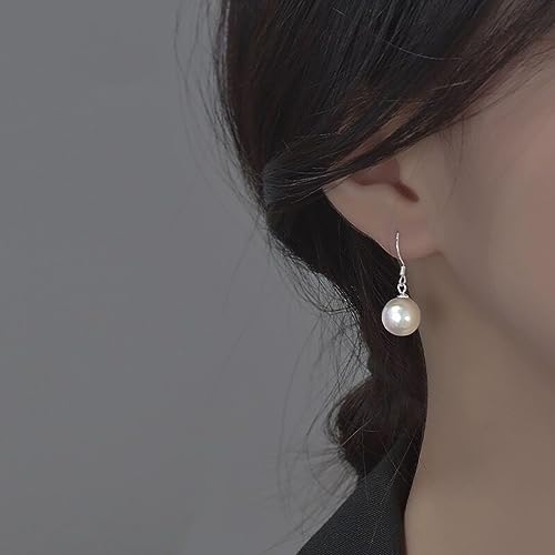 Sterling Silver Big Pearl Earrings for Women Freshwater Cultured Pearls Dangle Drop Earring Jewelry for Women Large Round White Pearl Studs Earrings - color: Style C
