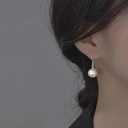 Sterling Silver Big Pearl Earrings for Women Freshwater Cultured Pearls Dangle Drop Earring Jewelry for Women Large Round White Pearl Studs Earrings - color: Style C