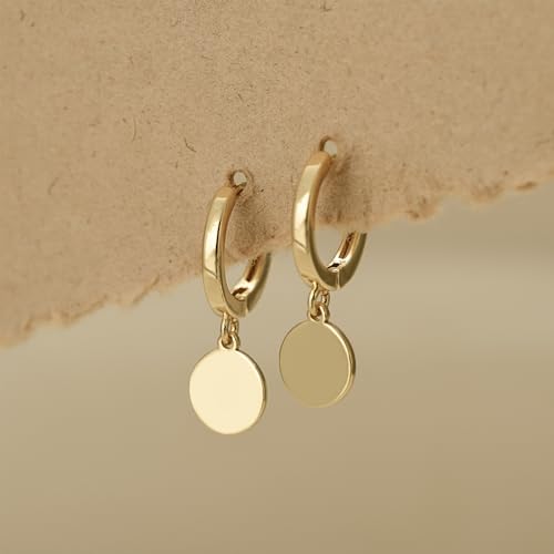 Earrings for Women 14K Gold Plated Huggie Hoop Dangle | Charm Drop,Dainty,Small,Simple,Lightweight,Hypoallergenic,Trendy,Everyday Jewelry,Gift - color: 04. Disc