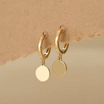 Earrings for Women 14K Gold Plated Huggie Hoop Dangle | Charm Drop,Dainty,Small,Simple,Lightweight,Hypoallergenic,Trendy,Everyday Jewelry,Gift - color: 04. Disc