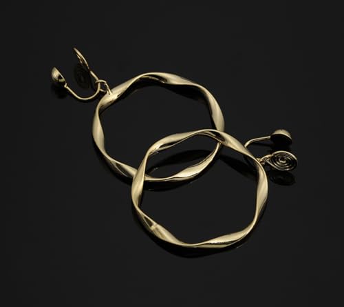 A Season Women Twisted Gold/Silver Round Clip On Hoop Earrings for Non Pierced Ears Hoops Earrings, Small/Medium/Large (Large Round Dangle)