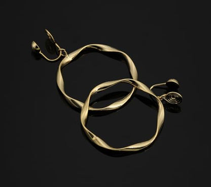 A Season Women Twisted Gold/Silver Round Clip On Hoop Earrings for Non Pierced Ears Hoops Earrings, Small/Medium/Large (Large Round Dangle)