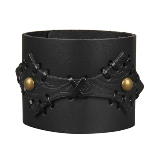 GelConnie Punk Leather Cuff Bracelet Adjustable Straps Wrap Bracelets Arm Armor Cuff Gothic Leather Wristbands for Men, Women - color: MLPB104-Black