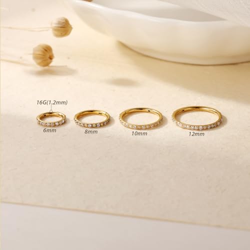 FUNLMO 20G 18G 16G 12G Nose Ring Hoop Conch Rook Daith Helix Tragus Piercing Jewelry 316L Surgical Steel Cartilage Earring Conch Hoop Earring Septum Jewelry Belly Lip Ring 5mm to 14mm - color: Gold-CZ&Opal, 1pc