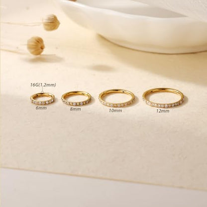 FUNLMO 20G 18G 16G 12G Nose Ring Hoop Conch Rook Daith Helix Tragus Piercing Jewelry 316L Surgical Steel Cartilage Earring Conch Hoop Earring Septum Jewelry Belly Lip Ring 5mm to 14mm - color: Gold-CZ&Opal, 1pc