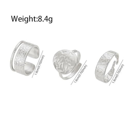 3Pcs Gold Chunky Hammered Geometric Open Ring Set for Women,Boho Retro Textured Stackable Band Statement Rings Modern Minimalist Jewelry Gifts - color: Silver