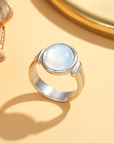 YeGieonr Gold Rings for Women Trendy Non Tarnish Chunky Gold Plated Ring, Waterproof Stainless Steel Gold Jewelry Gift - color: Mother of Pearl Silver, size: 5