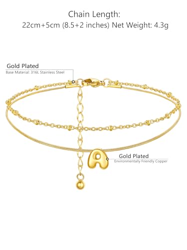 ChainsProMax Initial Ankle Bracelets for Women, Waterproof Anklets Bracelet Adjustable Summer Beach Women Foot Jewelry, Stainless Steel/Gold Plated-Send Gift Box/Letter A-Z - color: Gold Plated-A