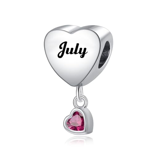 Birth Flower Heart Charm 12 Birthstone Bead for European Bracelet Necklace - style: July