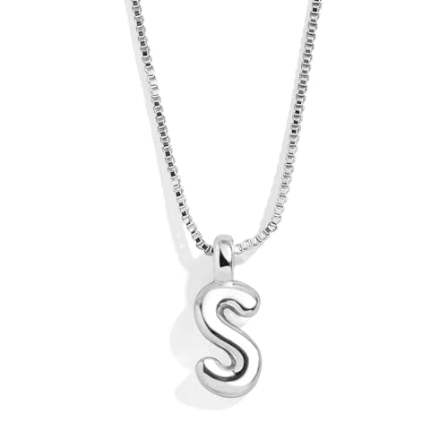 BaubleBar Gold-Plated Initial Necklace - Bubble or Signature Letter Pendant, 17-Inch Chain Necklace with Lobster Clasp, Fashion Jewelry, Perfect Personalized Gift for Women - color: S