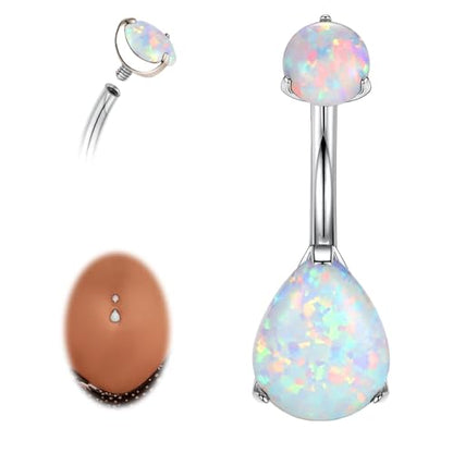 AROWRO Belly Button Ring Titanium Gold Sliver Hypoallergenic 14G Belly Button Piercing 10mm Barbell Belly Rings for Women With Opal - color: Sliver+White Opal