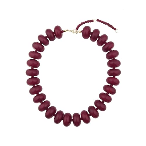 Chunky Beaded Statement Necklace for Women, Colorful Rondelle Bead, Bohemian Style, Adjustable Length, Summer Beach Accessory - color: Burgundy