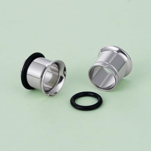 TBOSEN Precise Dimensions Stainless Steel Set Double|Single Flare Tunnel Screw Gauge Ear Expander Stretching Kit Piercing Mixed Size - color: Silver-Single Flare, size: 1.6-10mm(14G-00G)