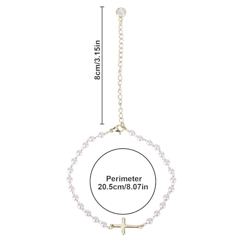 Mikovivi Pearl Cross Ankle Bracelet for Women, Adjustable Boho Beaded Anklets Waterproof Summer Beach Foot Jewelry Gift